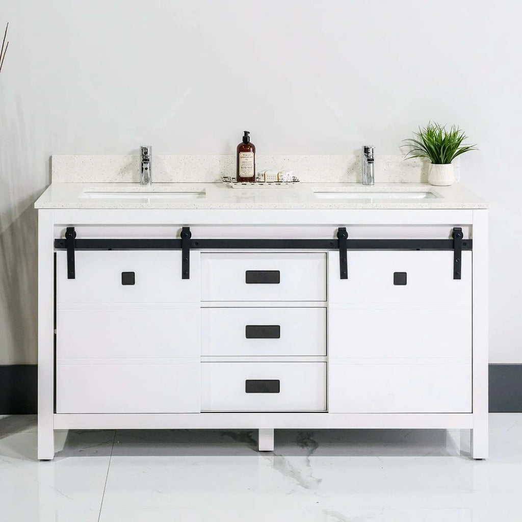 rustic vanity. white wood. solid wood bathroom vanity with sliding doors. 