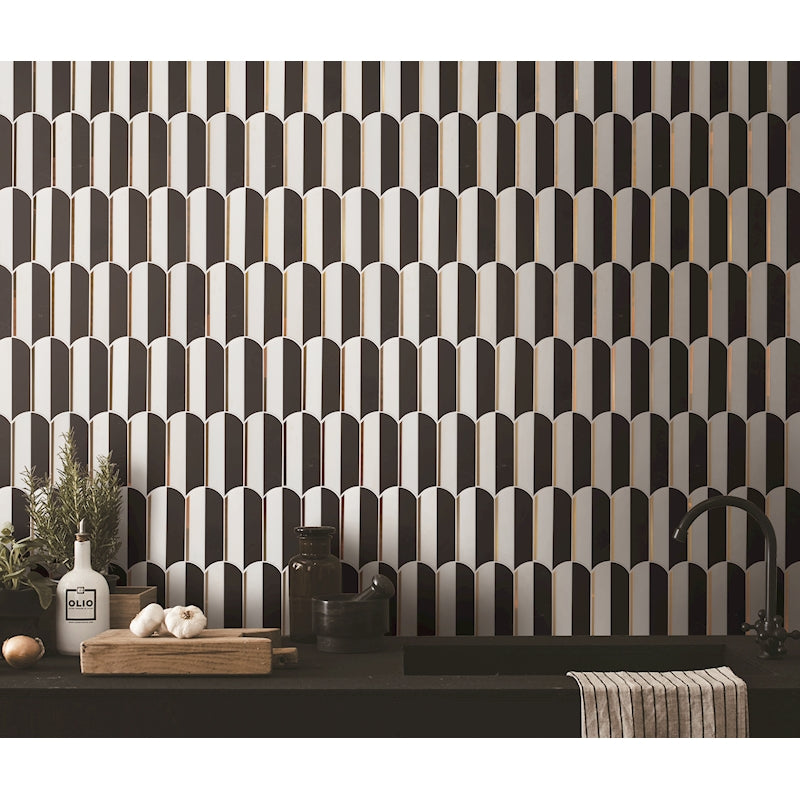 Aerial Elongated Black, White & Gold Mosaic Tile