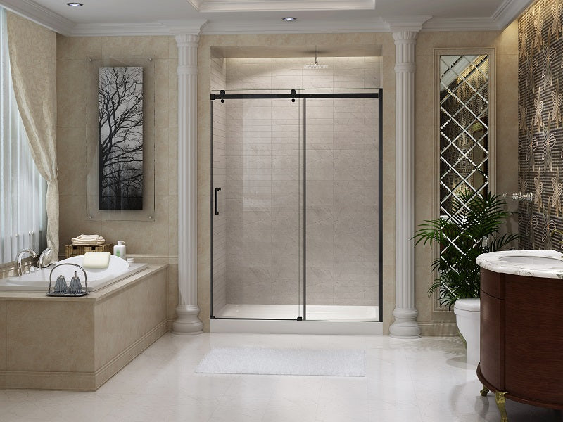 Ava In-Line Shower Door, Black - 43 to 47 Adjustable