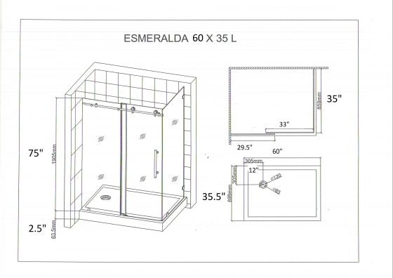 Esmeralda Black 60 inch Shower Enclosure Left Hand Door Opening