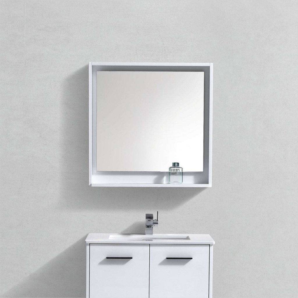 30” Wood Framed Bathroom Vanity Mirror with Shelf Available in Nine Colours