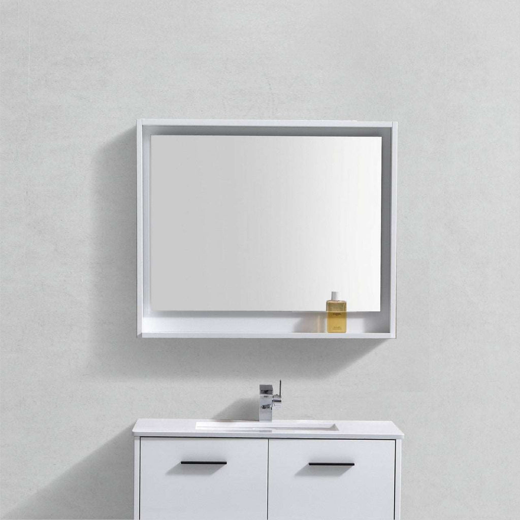 36” Wood Framed Bathroom Vanity Mirror with Shelf Available in Nine Colours