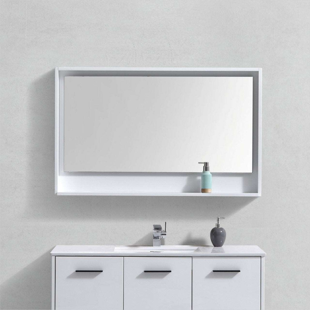 48” Wood Framed Bathroom Vanity Mirror with Shelf Available in Nine Colours