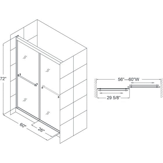 ROX In-line Shower Door, Chrome 56″ to 60″ Adjustable