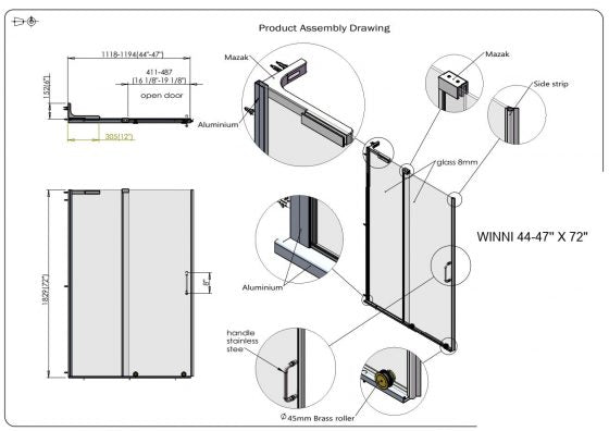 WIN In-line Shower Door, Chrome 44 to 48 Adjustable