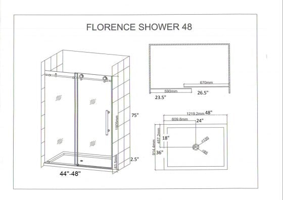 XFLO In-line Shower Door, Black 44 to 48 Adjustable