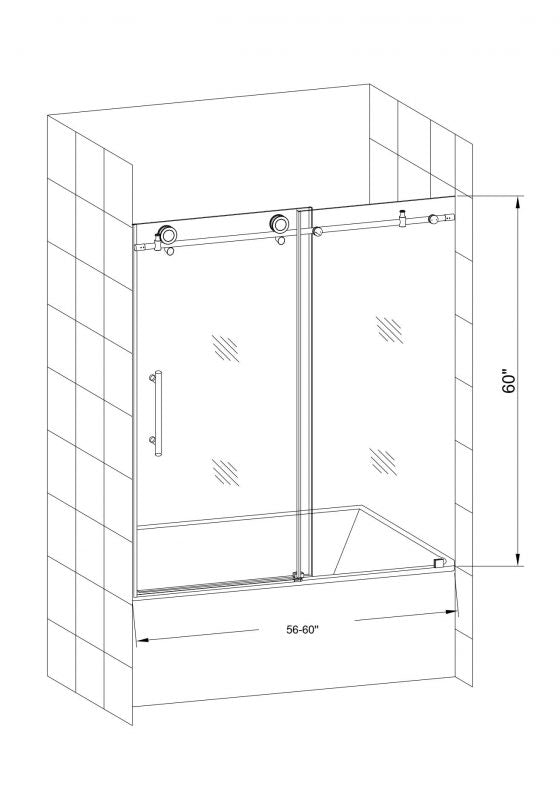 XFLO Tub Shower Door, Black 56-60″Adjustable