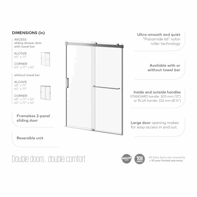 Akcess Brushed Nickel 48”x77” Sliding With Return Panel, In-line Shower Door
