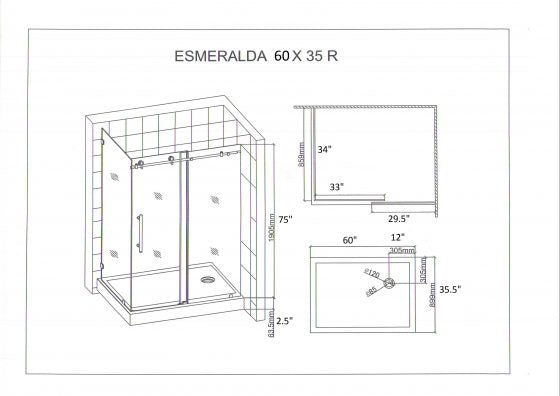 Esmeralda Chrome 60-inch Shower Enclosure Right Hand Door Opening