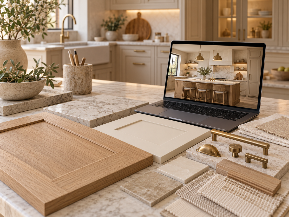 Interior design materials and a 3D kitchen concept
