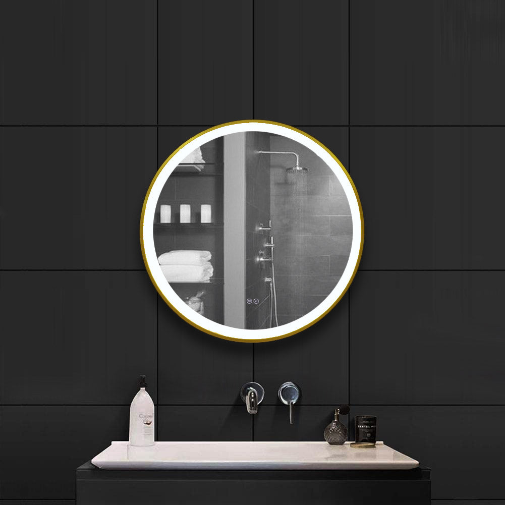 Round Gold Framed LED Front-Lit Bathroom Mirror