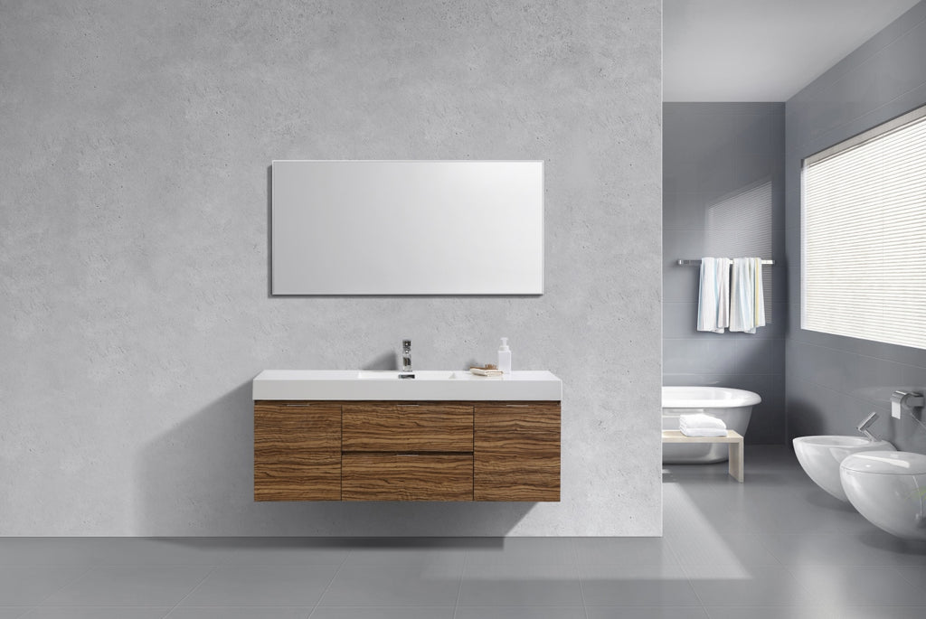 wood look modern bathroom vanity. modern, luxurious 60-inch bathroom vanity offers a sleek design that's both stylish and functional with a single sink giving extra countertop space. 