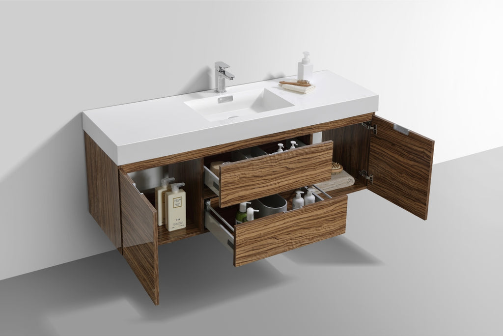 warm wood look bathroom vanity. modern, luxurious 60-inch bathroom vanity offers a sleek design that's both stylish and functional with a single sink giving extra countertop space.  