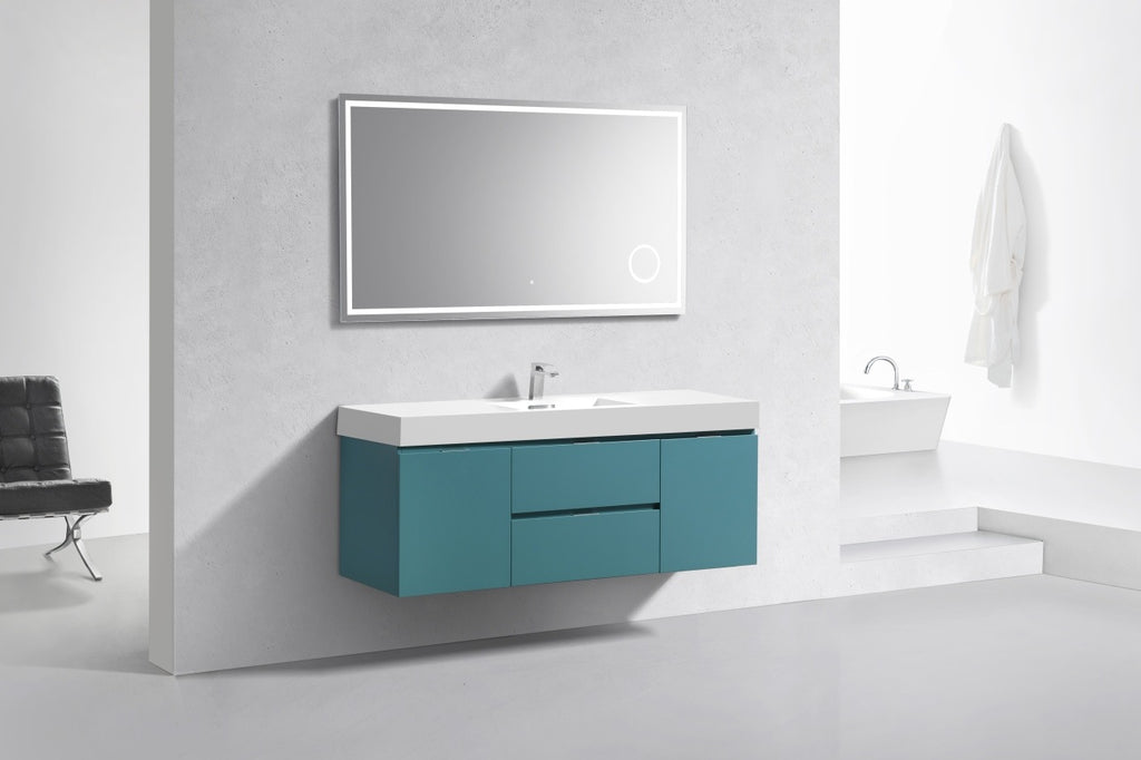 teal bold colour fun look. unique look bathroom modern vanity. modern, luxurious 60-inch bathroom vanity offers a sleek design that's both stylish and functional with a single sink giving extra countertop space. 