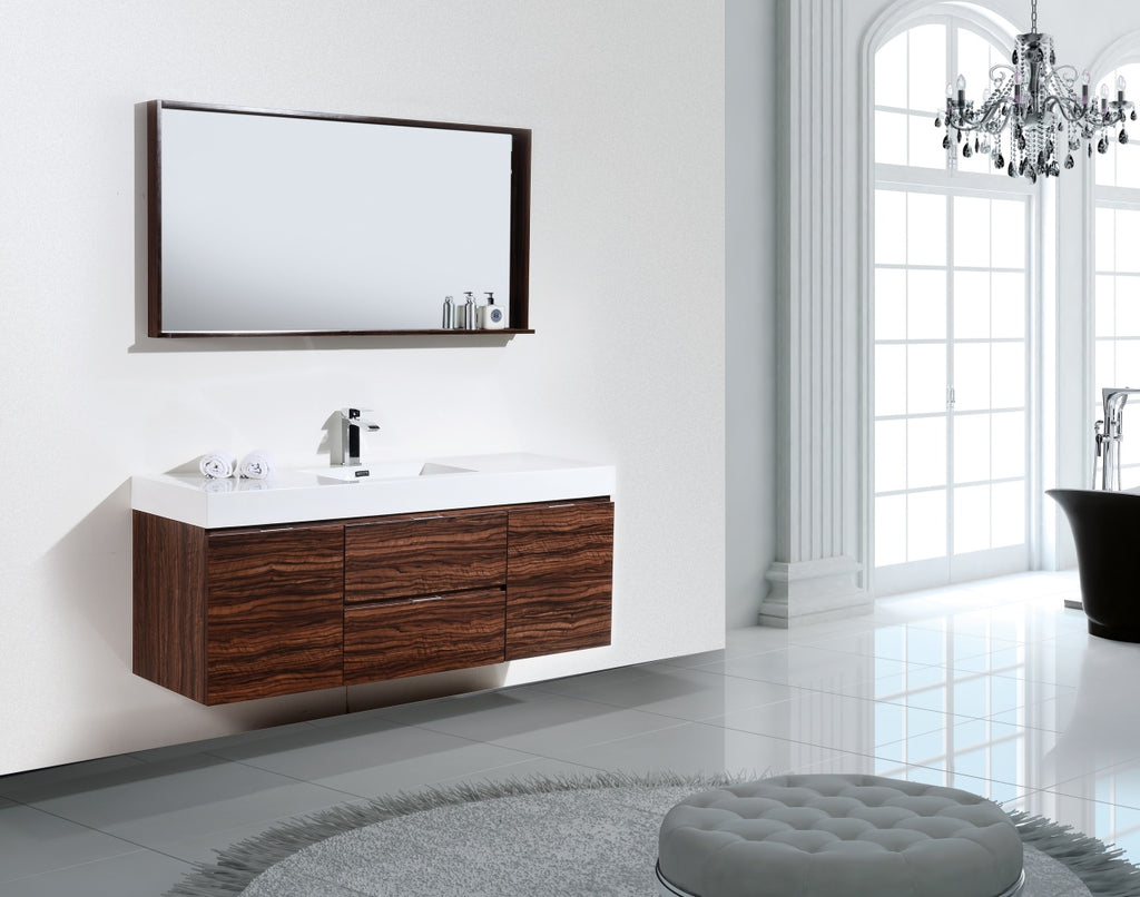 walnut look wood look vanity. modern, luxurious 60-inch bathroom vanity offers a sleek design that's both stylish and functional with a single sink giving extra countertop space. 