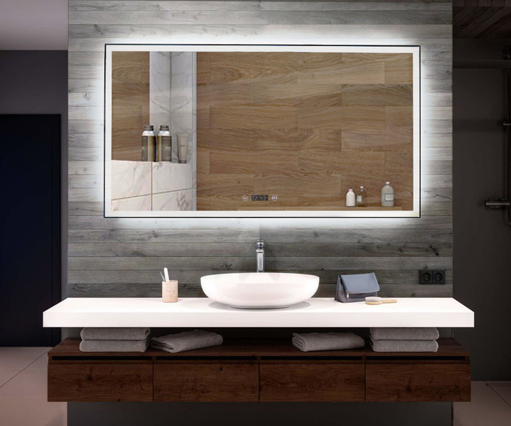 Fortune Bluetooth LED Mirror Front & Back-Lit Mirror Bathroom Vanity Mirror with touchscreen. modern looking with stepless touchkeys.