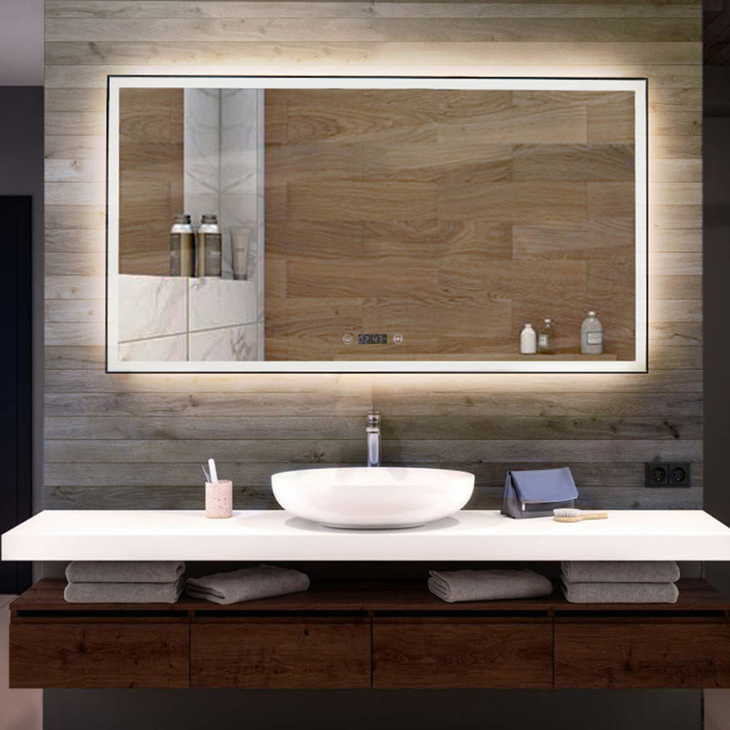 Fortune Bluetooth LED Mirror Front & Back-Lit Mirror Bathroom Vanity Mirror with touchscreen. modern looking with stepless touchkeys.